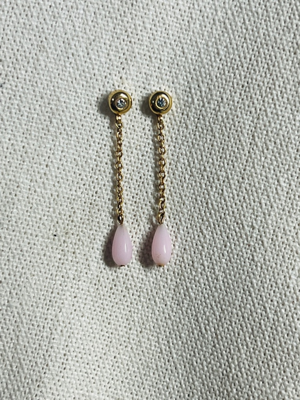 Gold Tone Pink Teardrop Dangle Earrings